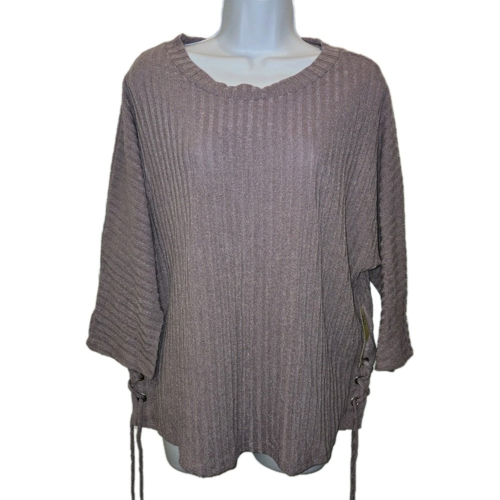 Per Seption Women's Lavender Soft Ribbed Sweater Lace Up Sides Size‎ XL